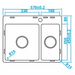 Caressi Basic Line évier en acier inoxydable 45x57 à fleur de plan ou en surface CABL3318KR15 1208920572