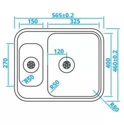 Caressi Basic Line évier en acier inoxydable 46x56,5 àsous plan, à fleur de plan ou en surface CABLPP1532R50 1208920575