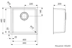 Reginox Houston évier en acier inoxydable 40x40 sous plan, à fleur de plan ou en surface L2000 R32848