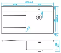 Caressi RVS Evier 1 bac à droite avec égouttoir  à gauche CAPP50ABR B100xL52 montage sous plan, à fleur de plan ou en surface 1208921300