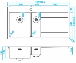 Caressi inox 1,5 évier à gauche avec égouttoir à droite CAPP3415ABL B101xL52 montage sous plan, à fleur de plan ou en surface 1208921302