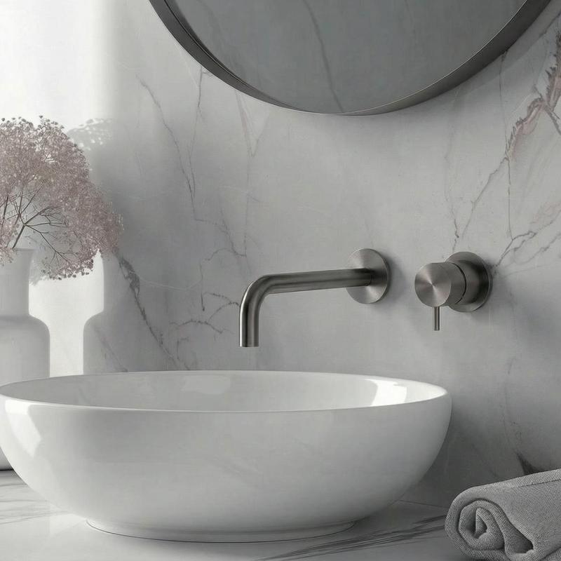 Waterevolution Flow Robinet de lavabo encastré PVD Gun Metal avec bec de 21 cm T116BGME-21