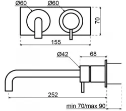 Waterevolution Flow Robinet de lavabo encastré avec plaque de recouvrement Laiton brossé et bec 15cm T1161LE-15