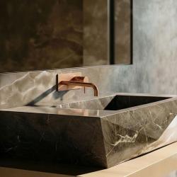 Waterevolution Flow Mitigeur de lavabo encastré avec plaque de recouvrement PVD Cuivre brossé avec bec 15cm T1161CPE-15