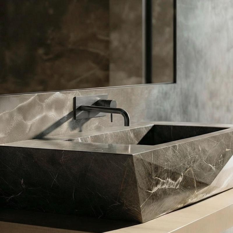 Waterevolution Flow Mitigeur de lavabo encastré avec garniture en PVD Gun Metal et bec 15cm T1161GME-15