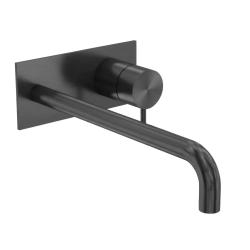 Robinet de lavabo encastré Waterrevolution Flow avec plaque de recouvrement PVD Gun Metal et bec de 21 cm T1161GME-21