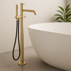 Waterevolution Flow Mitigeur de baignoire sur pied avec douchette Or Clair T133WGE