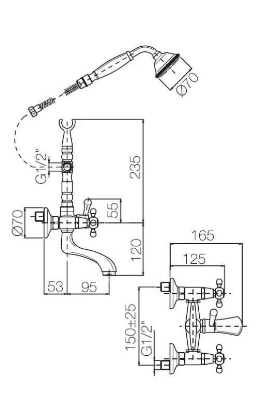 PB Mélangeur de baignoire sur pied nostalgique manettes à croisillons Bronze 6000