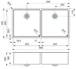 Reginox New York grand évier double en acier inoxydable 40x40 + 40x40 T09T14LLU08GDS R28254