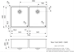 Reginox New York double évier en acier inoxydable 34x40 + 34x40 T09T11LLU08GDS R28223