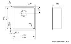 Reginox New York évier moyen en acier inoxydable 40x40 avec bouchon OKG R28124