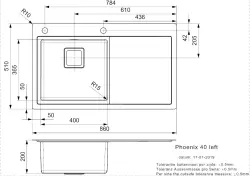 Reginox Phoenix 40 évier bac à gauche en acier inoxydable avec égouttoir 86x51cm L2511 R32909