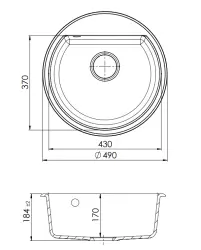 GraniteMy Bremen évier rond en granit 43 cm noire montage en surface et sous plan avec surface pour trou de robinet 1208952257