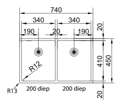 Franke Bolero plus R12 BXX 220 Double évier en inox pour montage à fleur de plan 74x45cm 127.0455.332