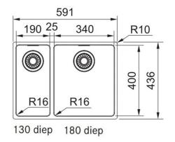 Franke Maris MRX 260 BR 1.5 évier un et demi en acier inoxydable à fleur de plan et sous plan grande cuve à droite 1270568040