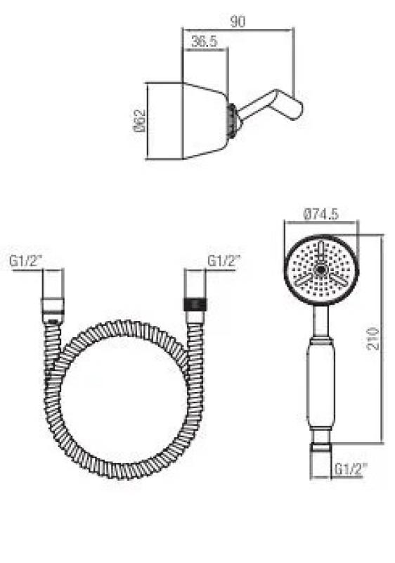 PB Classic Set de douchette avec crochet de suspension Chromé 1208952418