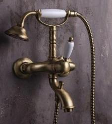 PB Nostalgische Mitigeur de bain avec douchette et levier blanc Bronze