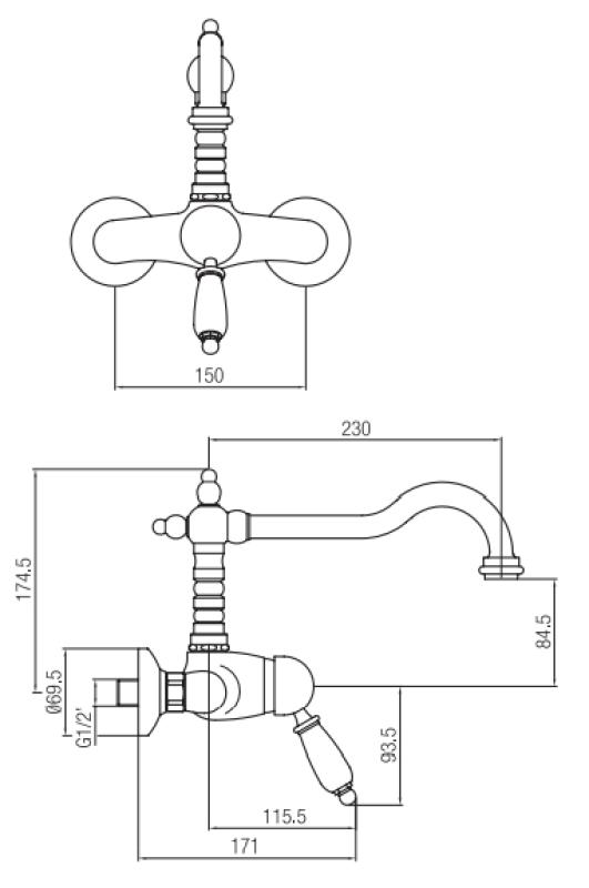 PB nostalgique robinet mural à levier unique monté en surface poignée blanche en inox