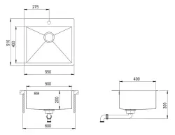 Ausmann Weser évier en acier inoxydable PVD Or 55x51 avec trou de robinet sous plan, à fleur de plan ou en surface 080884