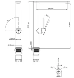 Reginox Kelso robinet de cuisine haut en acier inoxydable bec pivotant entièrement en acier inoxydable brossé R34590