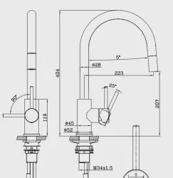 Reginox Huron inox haut robinet de cuisine extractible bec pivotant entièrement inox brossé R34576