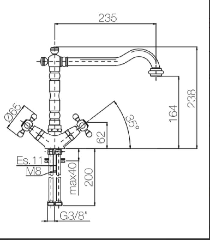 Mitigeur de cuisine nostalgique V1910 Robinet en laiton naturel décoloré 1208953525