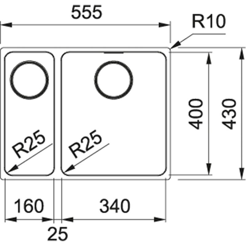 Franke Mythos MYX 160.34.16 BR évier 1 et demi en inox sous plan 16+34cm 122.0626.411