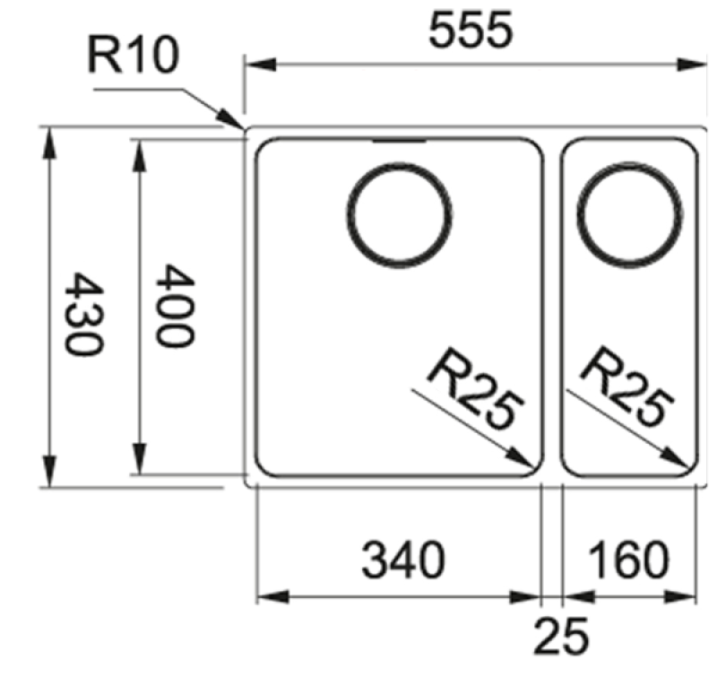 Franke Mythos MYX 160.34.16 BL évier 1 bac et demi en inox sous plan 34+16cm 122.0638.273