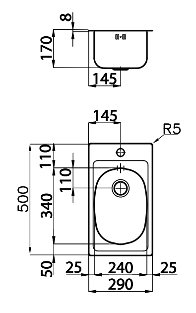 Foster 900 Petit Évier en Acier Inoxydable 29x50 cm avec Trou pour Robinet Montage en Surface 1208953723