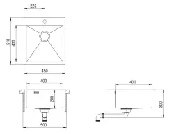 Ausmann Weser évier en acier inoxydable PVD Gold 45x51 avec trou de robinet sous plan, à fleur de plan ou en surface 080891