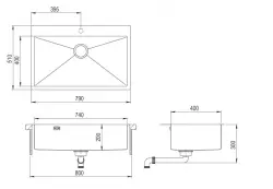 Ausmann Weser grand évier en acier inoxydable PAusmann Weser inox grand évier PVD Gold 79x51 avec trou de robinet sous plan, à fleur de plan ou en surface 08090