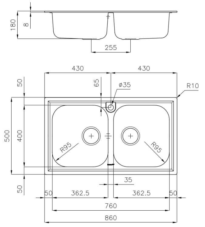 Foster Marine Inox 316 Évier Double 86x50 cm Encastré 1208953745