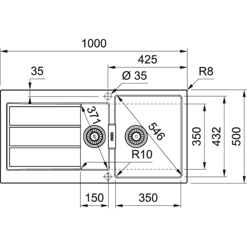 Franke Sirius 2 S2D 651 en plastique noir 1,5 évier à une cuve et demie avec égouttoir en surface 100x50 143.0634.554