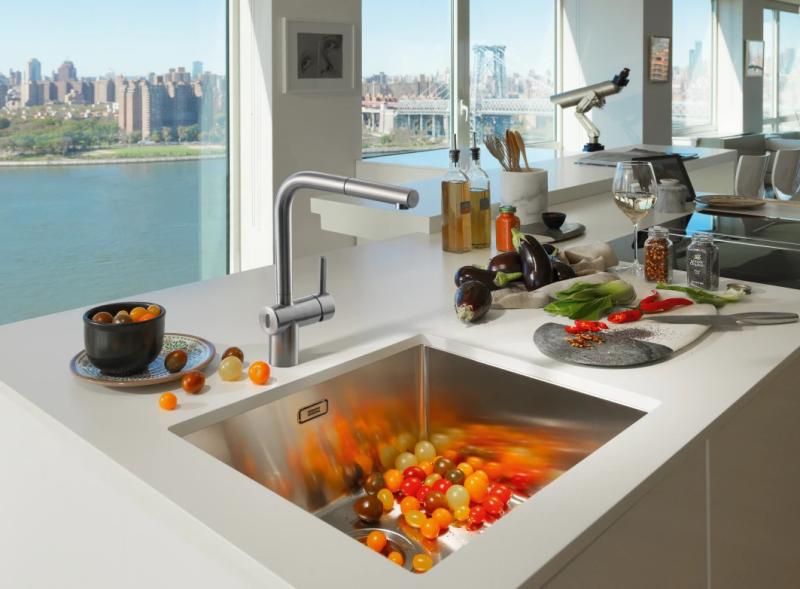 Franke Capteur en inox brossé Robinet de cuisine Atlas Neo avec bec extractible en inox 115.0625.523