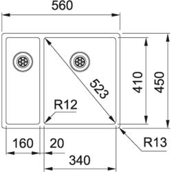 Franke Bolero plus R12 BXX 260 BR 1.5 évier un bac et demi en acier inoxydable sous plan, à fleur de plan ou en surface 127.0455.331