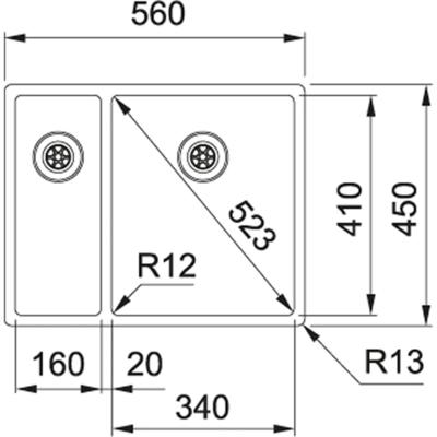 Franke Bolero plus R12 BXX 260 BR 1.5 évier un bac et demi en inox sous plan, à fleur de plan ou en surface 127.0455.331
