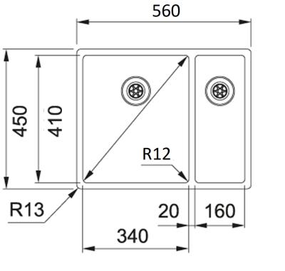 Franke Bolero plus R12 BXX 260 BL 1.5 évier un bac et demi en inox pour montage sous plan, à fleur de plan ou en surface 127.0625.091