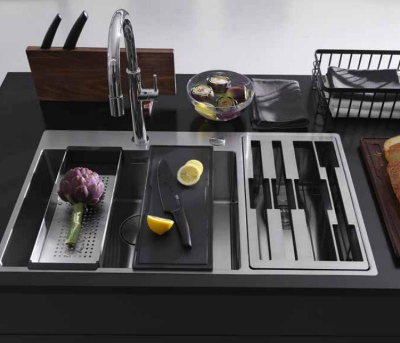 Franke Box Center BWX220-54-27 évier en inox droit avec planche à découper, set de couteaux et panier en fil de fer 86x51cm 127.0572.281