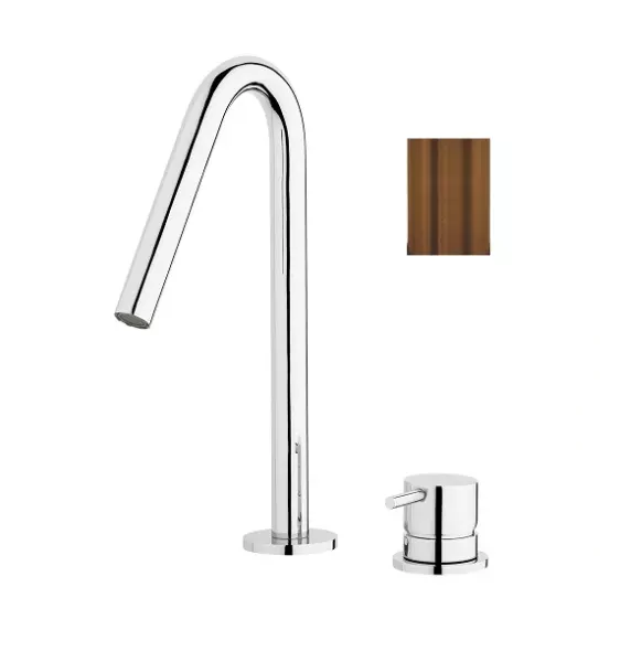 Waterevolution Flow Robinet de lavabo 2 trous en cuivre brossé PVD avec petit bec V 127mm T1121VCPE