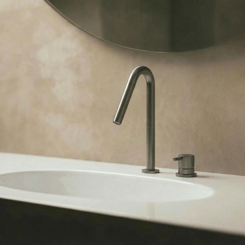 Robinet de lavabo Waterevolution Flow 2 trous PVD Gun Metal avec petit bec en V 120 mm T1121VGME