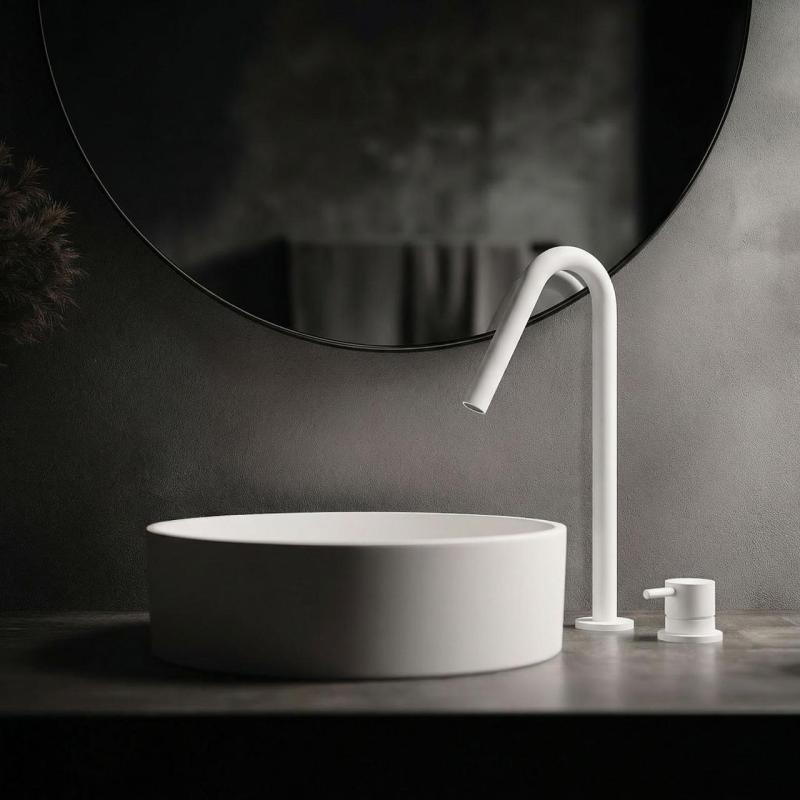 Waterevolution Flow robinet de lavabo 2 trous blanc avec bec haut V 227mm T1122VBR