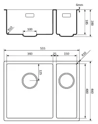 Lorreine 3415BQ-FU noir Quartz 1,5 Évier un bac et demi 3415 cm à fleur de plan ou sous plan avec bouchon panier noir 1208954008