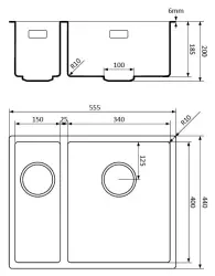 Lorreine noir Quartz 1,5 évier 1 bac et demi 1534cm à fleur de plan ou sous plan noir avec panier pour bonde en cuivre 1208954024