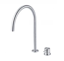 Waterevolution Flow Robinet de lavabo 2 trous entièrement en acier inoxydable avec bec bas U 113mm T1121UIE