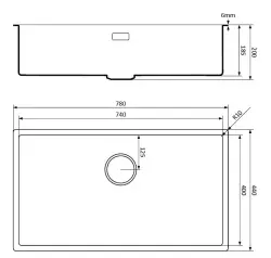 Lorreine noir Quartz Grand évier 74x40cm sous plan ou à fleur de plan avec panier pour bonde inox 1208954046