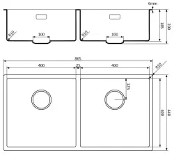 Lorreine noir Quartz Double évier 4040cm sous plan ou à fleur de plan avec panier pour bonde inox 1208954060