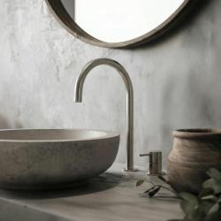 Robinet de lavabo Watervolution Flow à 2 trous, entièrement en acier inoxydable, avec bec haut de 200 mm T1122UIE