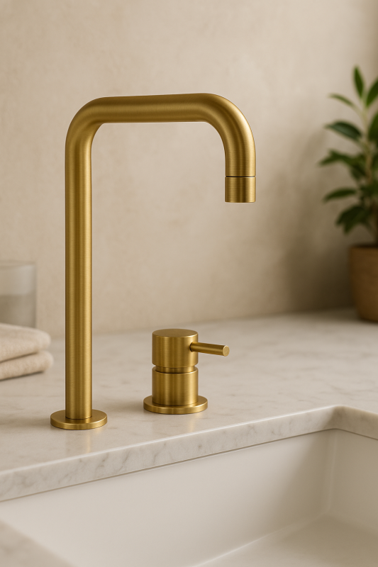 Waterevolution Flow Robinet de lavabo 2 trous Bec haut 222 laiton brossé T122HLE