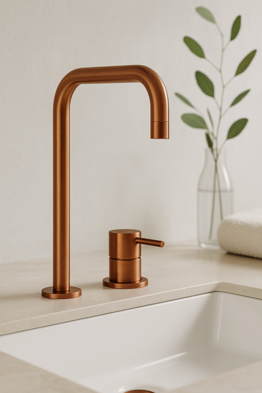 Waterevolution Flow Robinet de lavabo 2 trous bec haut 222 PVD Cuivre brossé T122HCPE