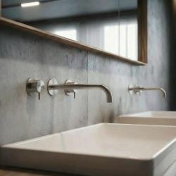 Waterevolution Flow Mitigeur de lavabo encastré à 3 trous, entièrement en acier inoxydable, avec bec de 21 cm T1163FIE-21